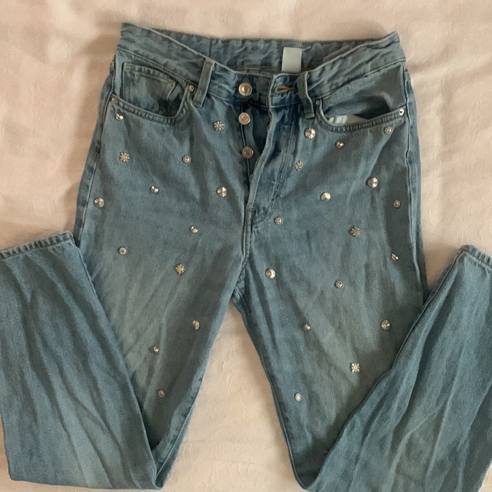 &Denim Women’s Jeans Silver Studs High Waisted 27 X 28